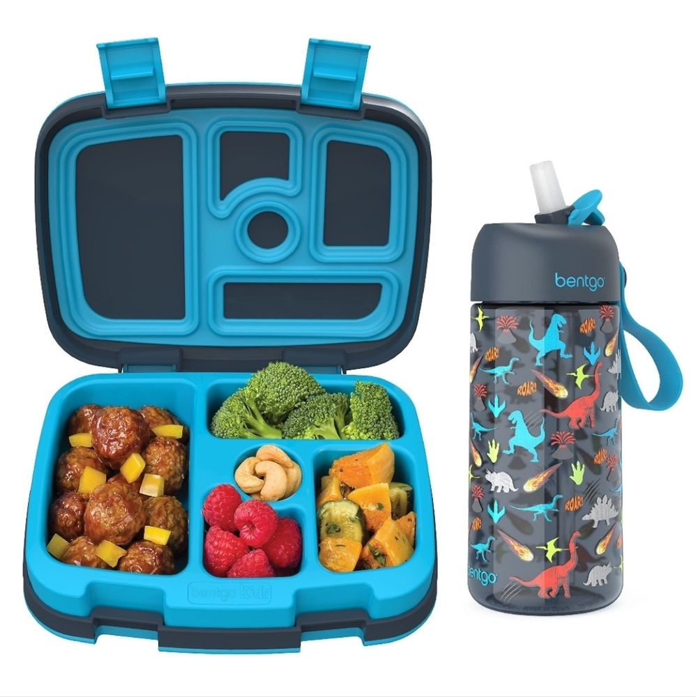 Bentgo Kids Lunch Box and Water Bottle Set Dinosaur Print NIB